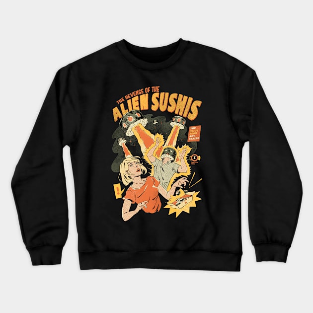 Alien Sushis - Black version Crewneck Sweatshirt by Ilustrata